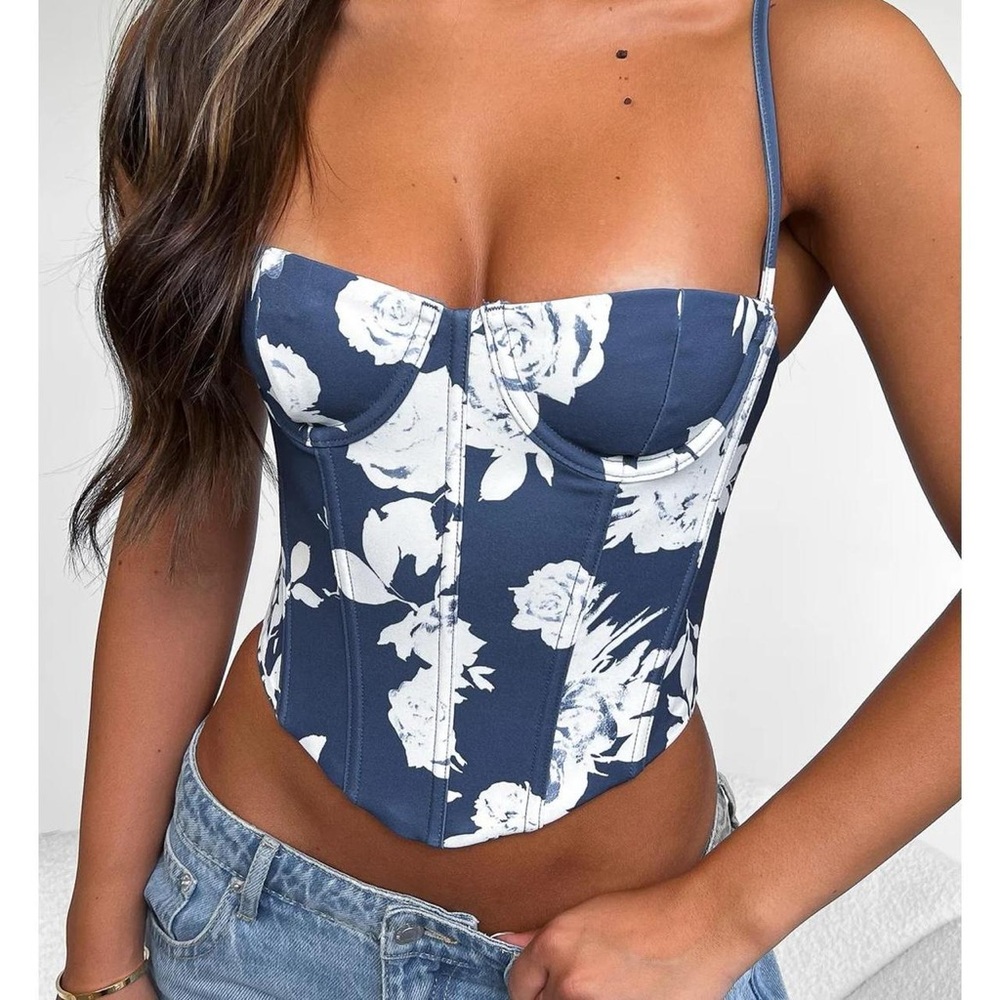 White Fox Navy Blue Corset Top